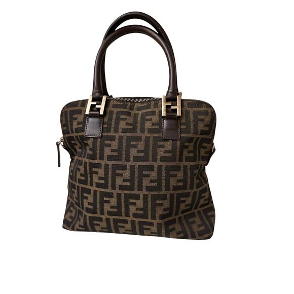 Vintage Fendi Zucca Monogram Canvas Satchel Top Handle Bag Brown Authentic - Picture 1 of 16